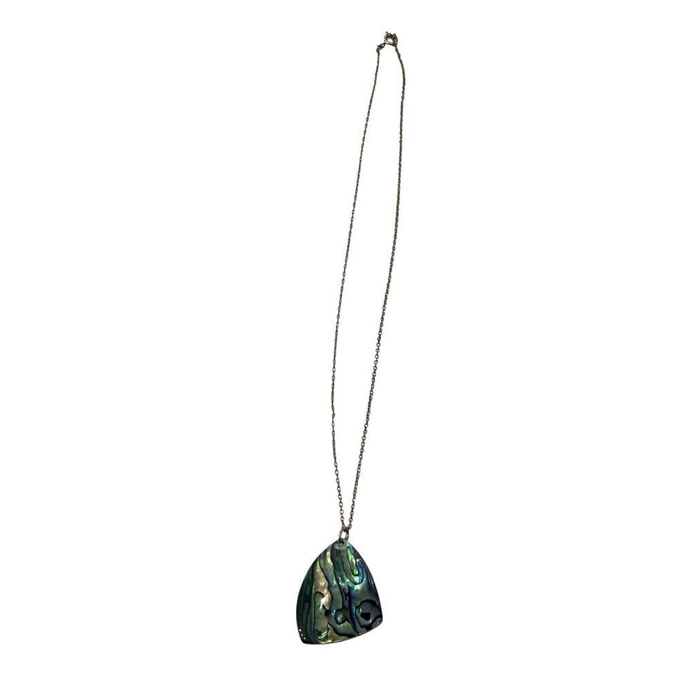 Vintage Abalone Shell Pendant Necklace Iridescent Statement Jewelry Boho Gift